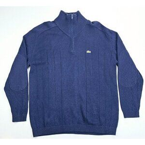 Lacoste Size 7 (US XL) Mens Navy 1/4 Zip Long Sleeve Cotton Chest Logo Sweater